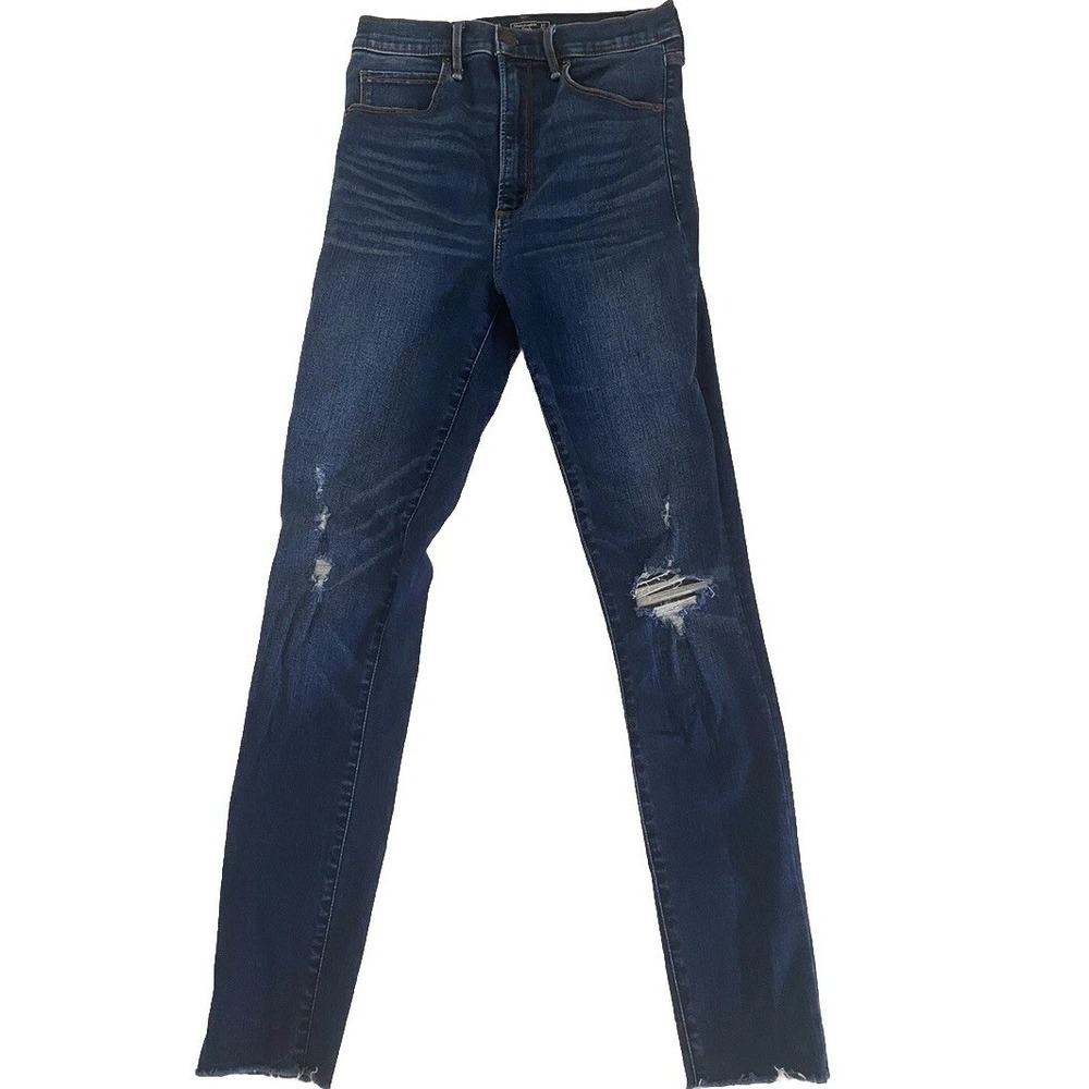 Abercrombie Jeans 27 4R Blue Denim Skinny Distressed‎ Ultra High Rise Stretch